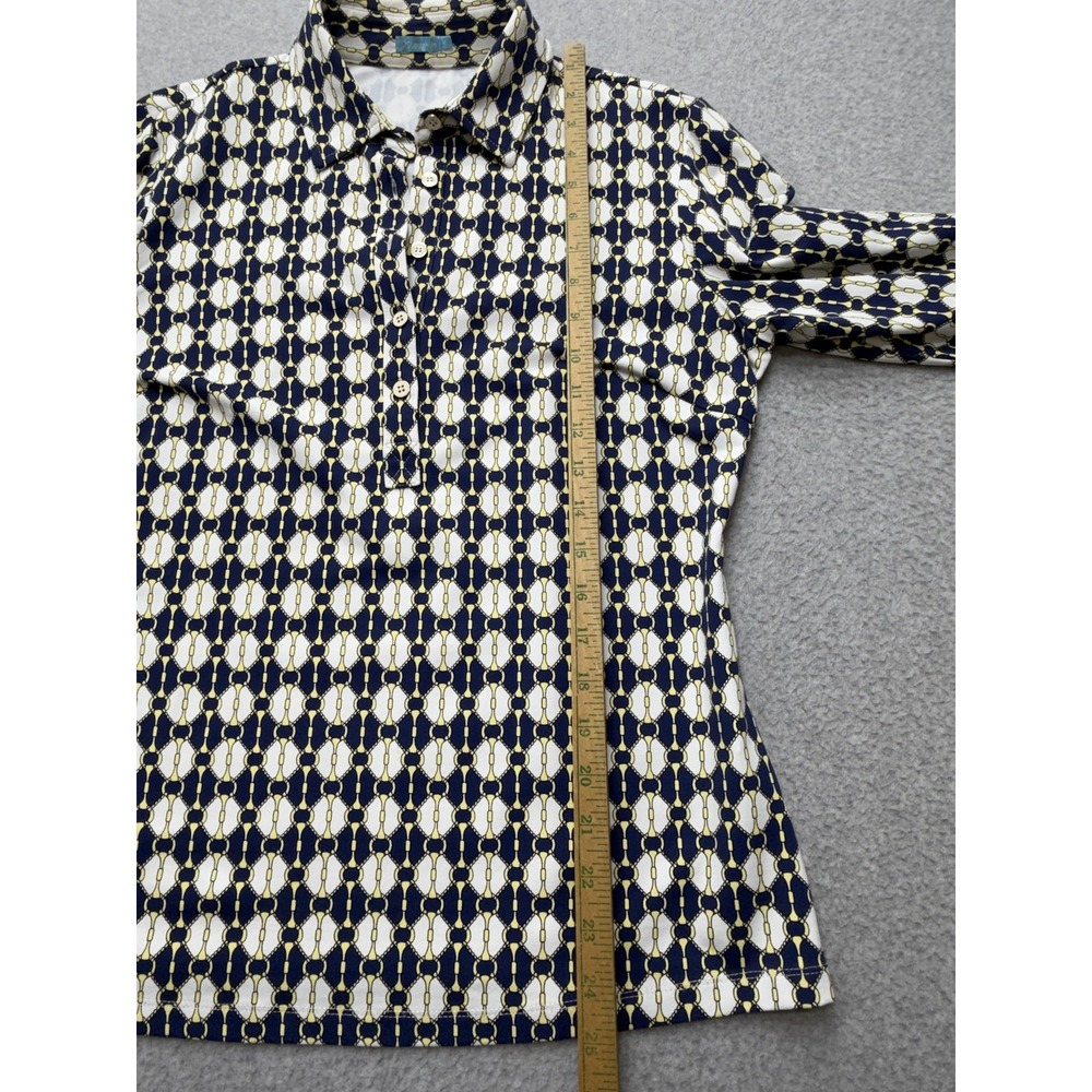 J McLaughlin Shirt Womens Medium Blue Geometric Print Long Sleeve Jersey Polo - Picture 9 of 13